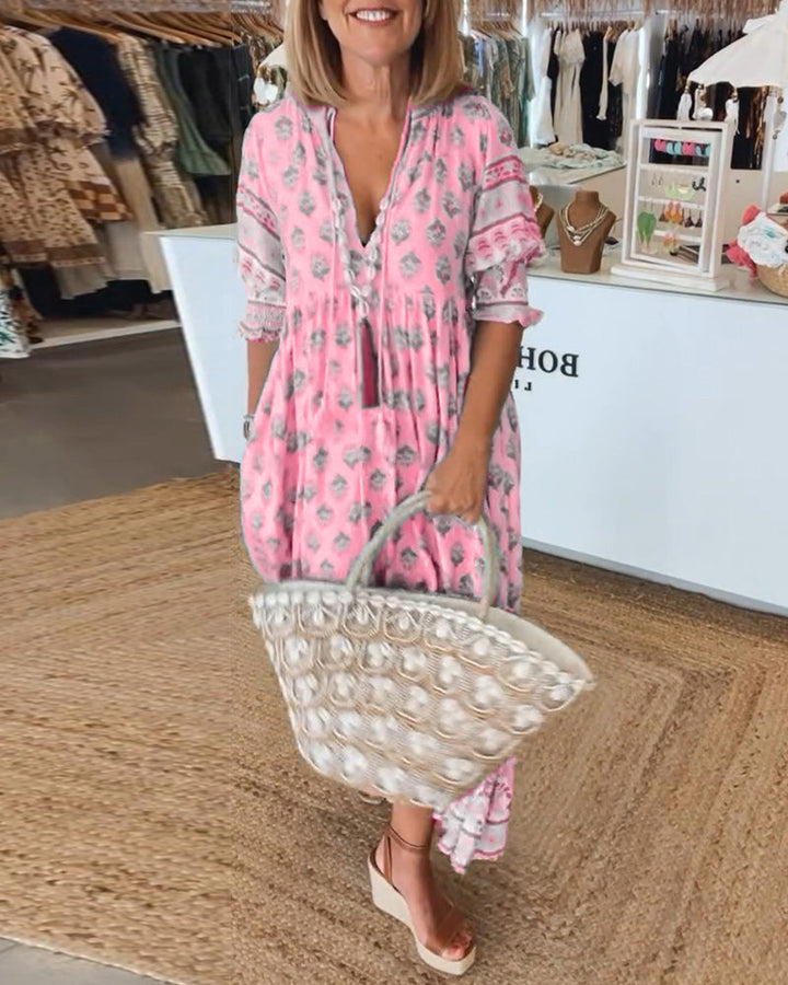 Peyton – Robe Bohème à Manches Longues en Forme de Lanternes