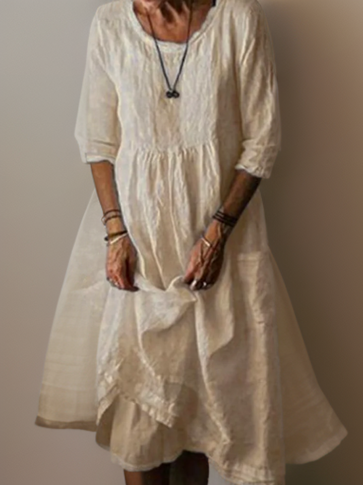 Katie - Robe Midi Plissée en Coton et Lin d'Été