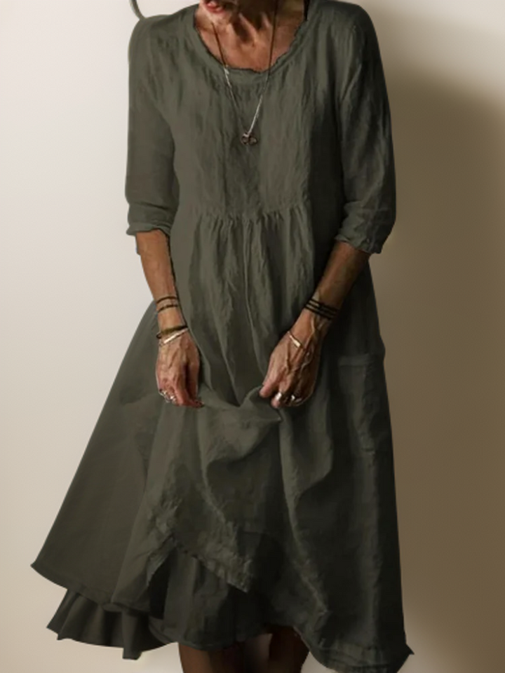 Katie - Robe Midi Plissée en Coton et Lin d'Été
