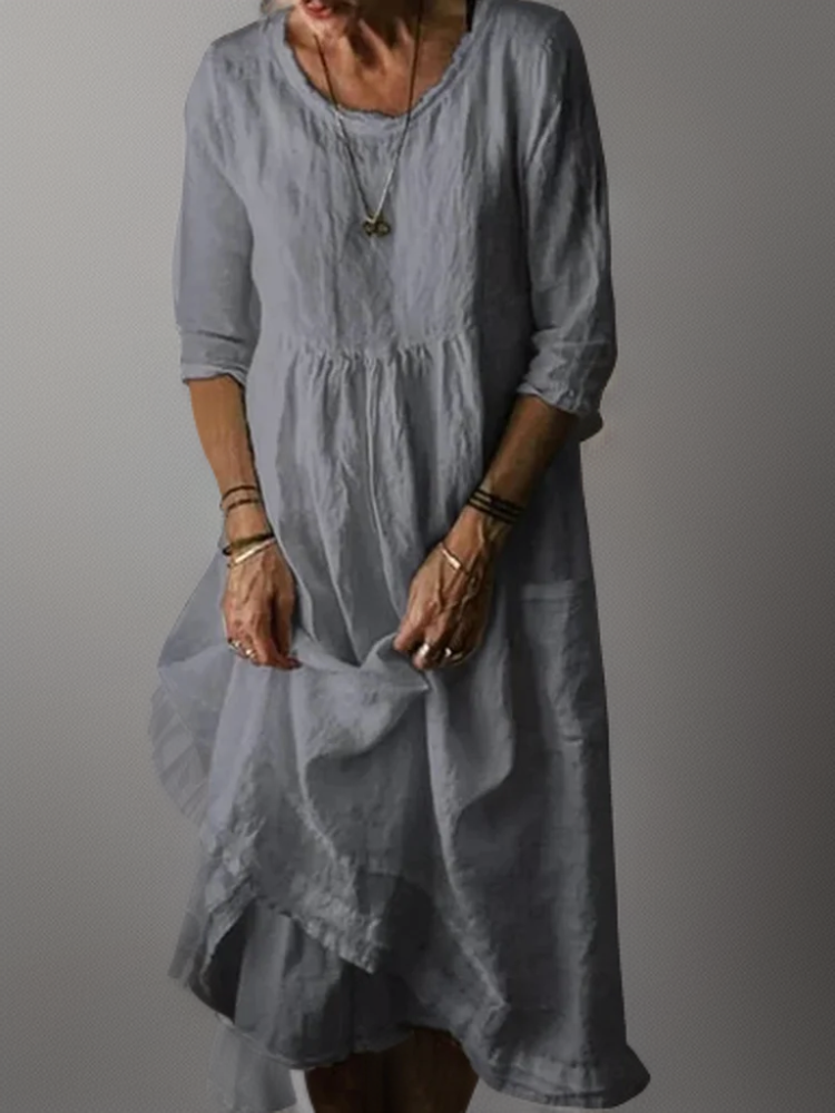 Katie - Robe Midi Plissée en Coton et Lin d'Été