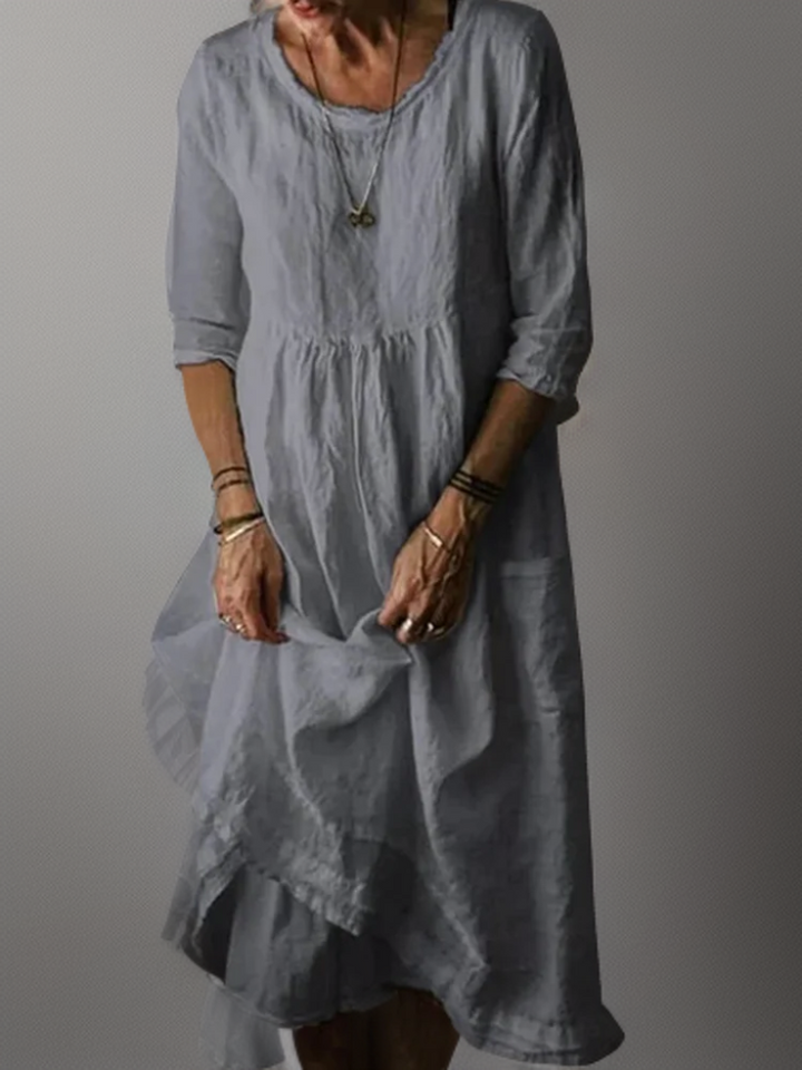 Katie - Robe Midi Plissée en Coton et Lin d'Été