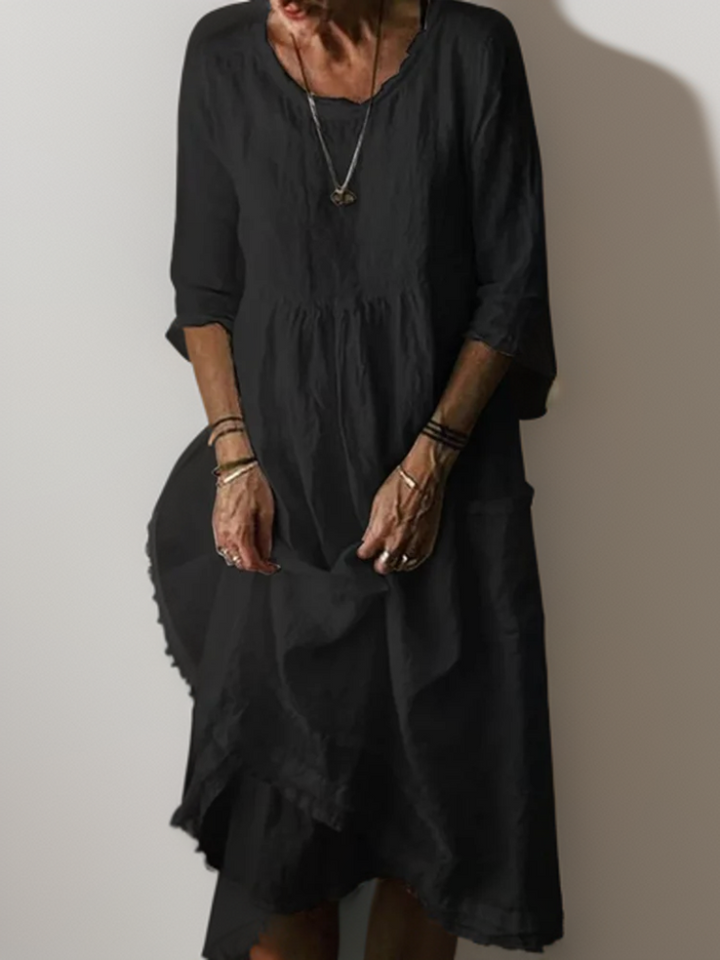 Katie - Robe Midi Plissée en Coton et Lin d'Été