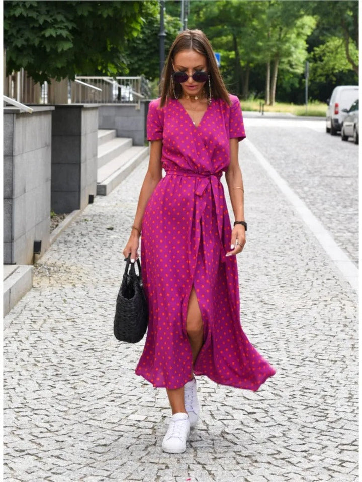 Vada - Robe Imprimée avec Fente et Décolleté en V au Crépuscule