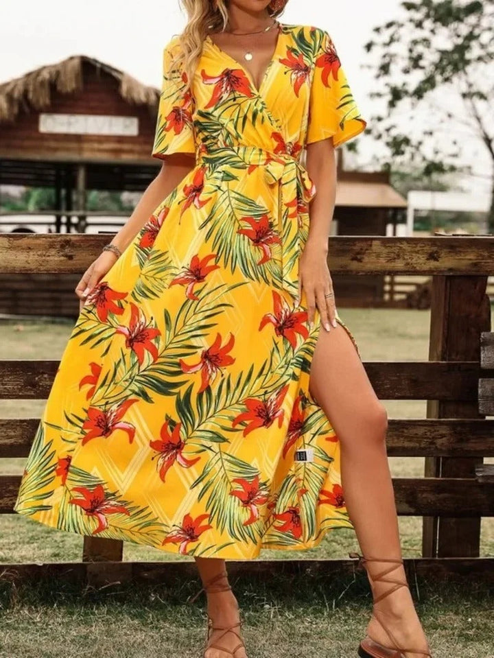 Lucille - Robe de Plage Imprimée avec Décolleté en V