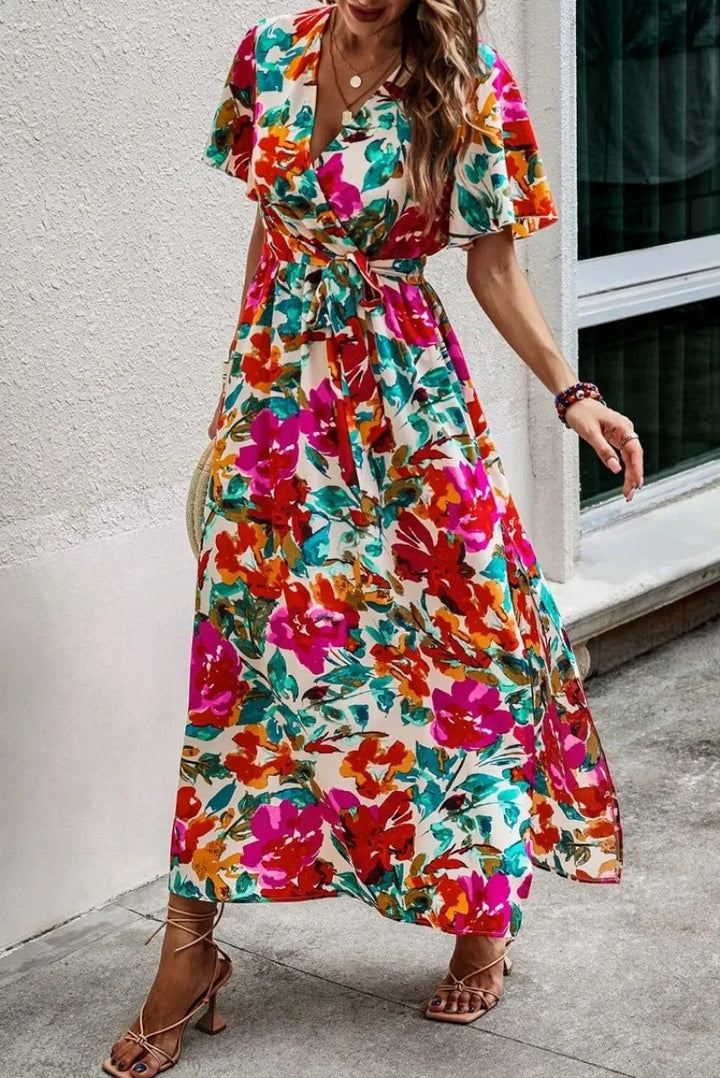 Lucille - Robe de Plage Imprimée avec Décolleté en V