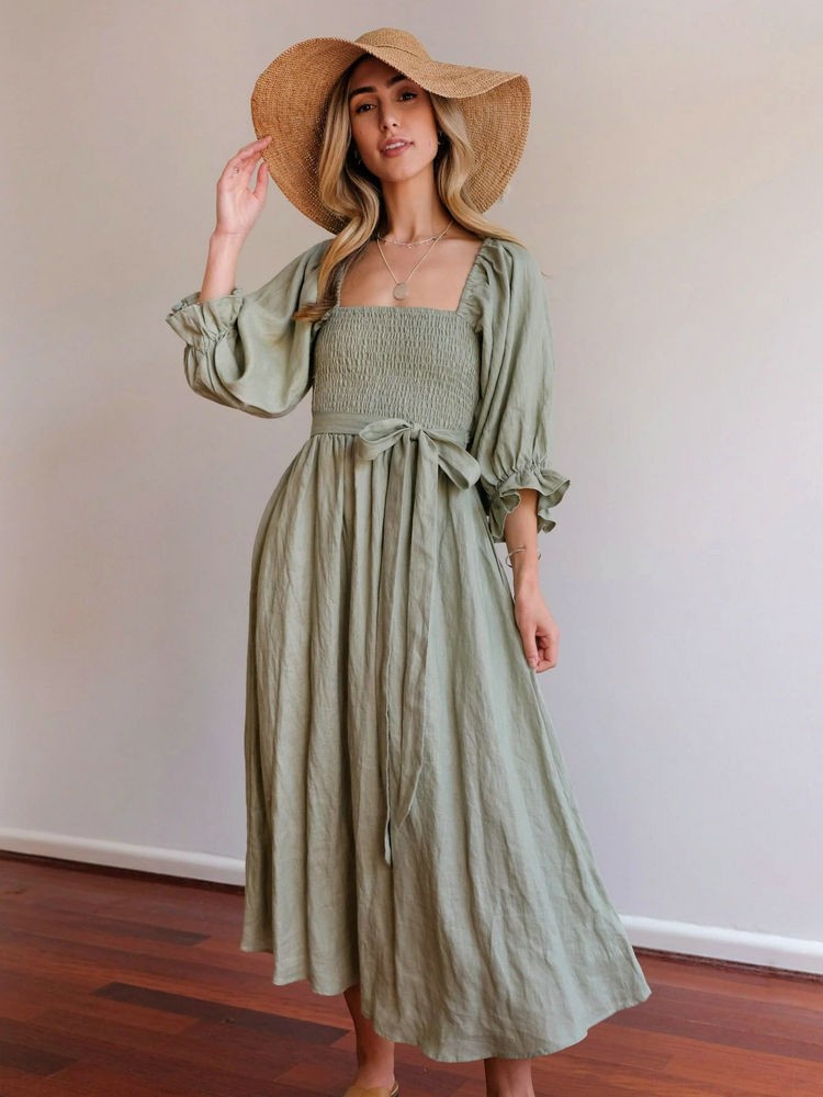 Aviana - Élégante Robe Maxi Réversible avec Manches Bouffantes