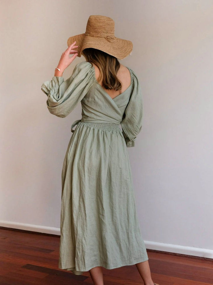 Aviana - Élégante Robe Maxi Réversible avec Manches Bouffantes