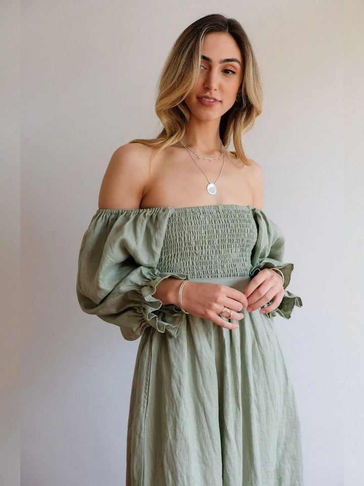 Aviana - Élégante Robe Maxi Réversible avec Manches Bouffantes