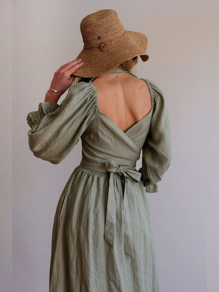 Aviana - Élégante Robe Maxi Réversible avec Manches Bouffantes