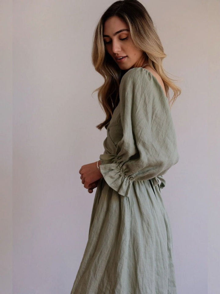 Aviana - Élégante Robe Maxi Réversible avec Manches Bouffantes