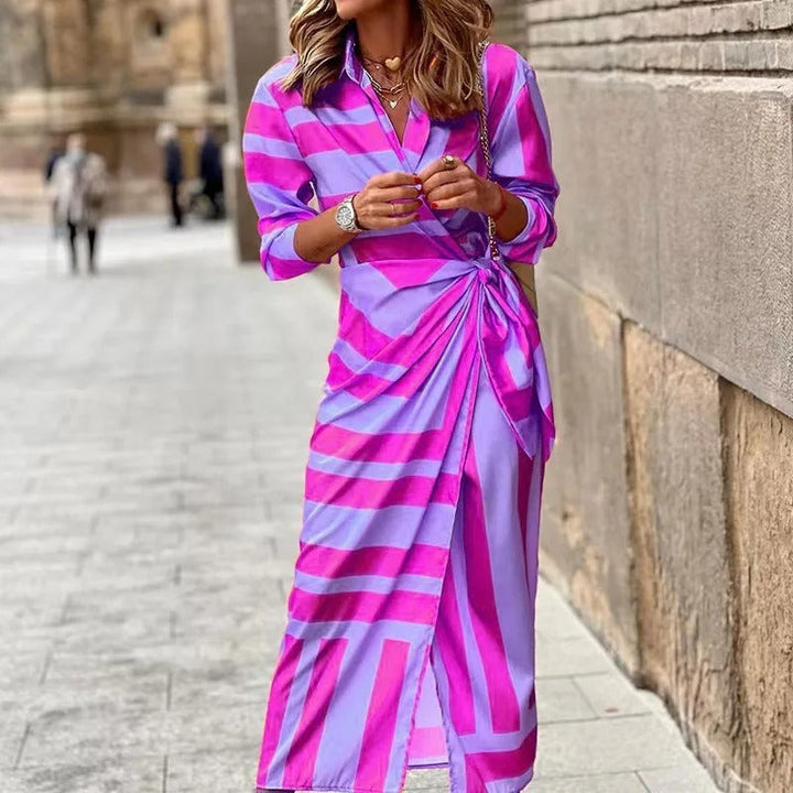 Zella - Robe Midi Rayée avec Décolleté en V