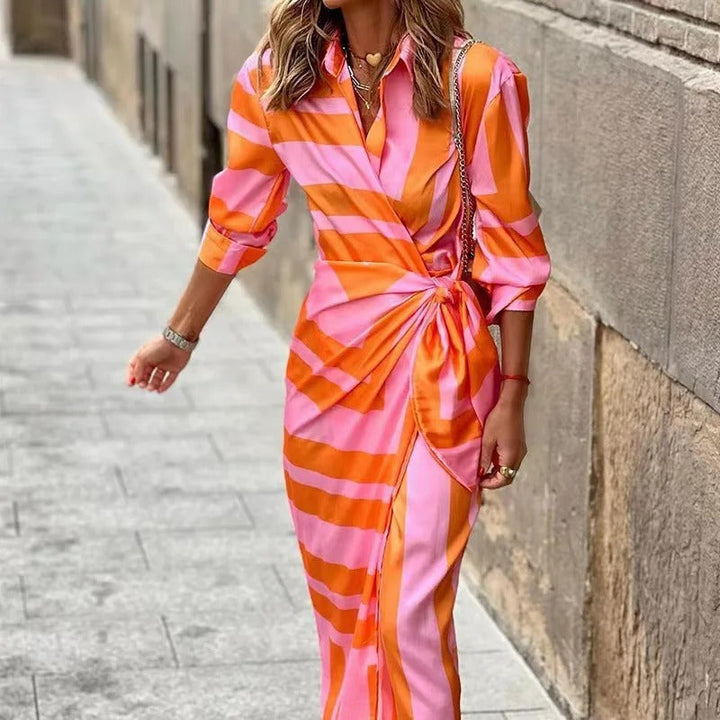 Zella - Robe Midi Rayée avec Décolleté en V