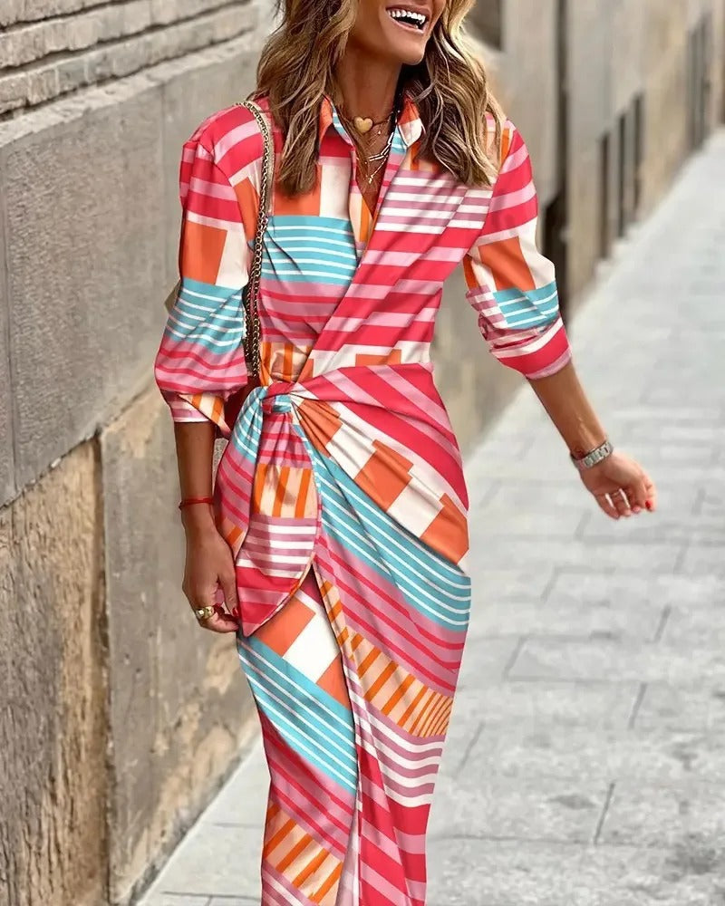 Zella - Robe Midi Rayée avec Décolleté en V