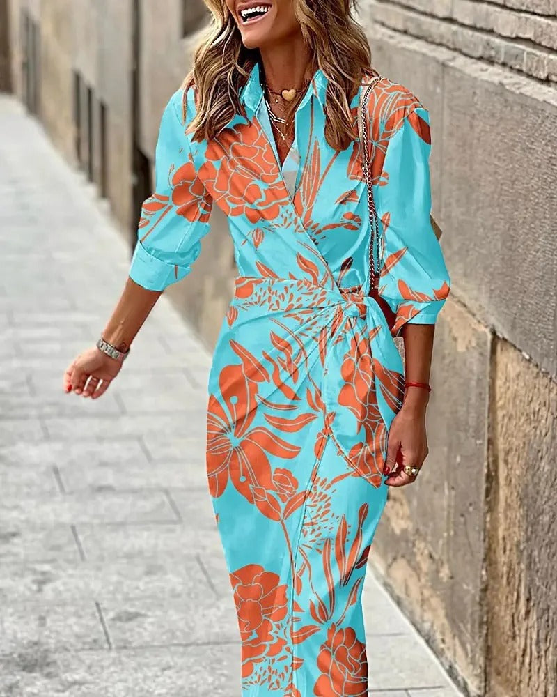 Zella - Robe Midi Rayée avec Décolleté en V