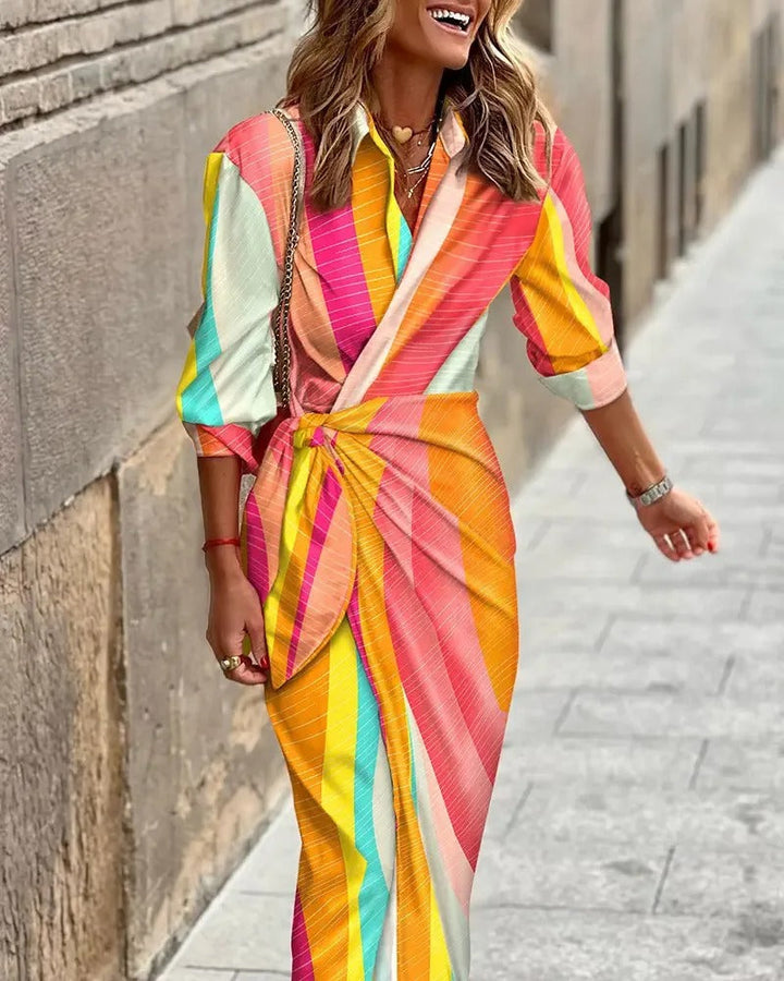 Zella - Robe Midi Rayée avec Décolleté en V