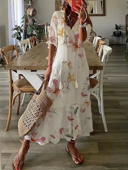 Sophia - Robe d'été vintage boho à décolleté en V