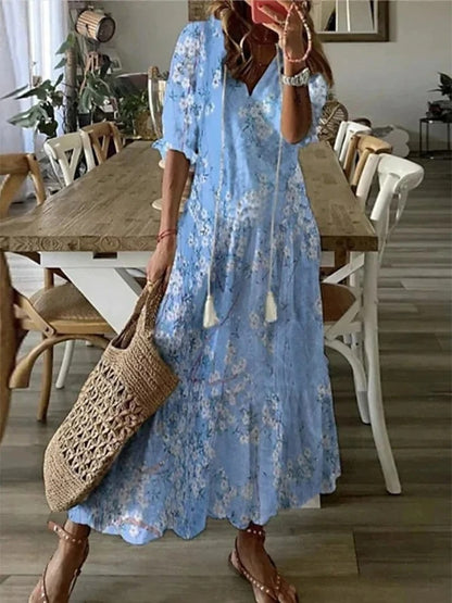 Sophia - Robe d'été vintage boho à décolleté en V