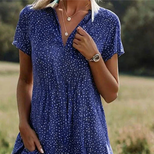 Azalée - Robe à motifs avec manches courtes et décolleté en V généreux